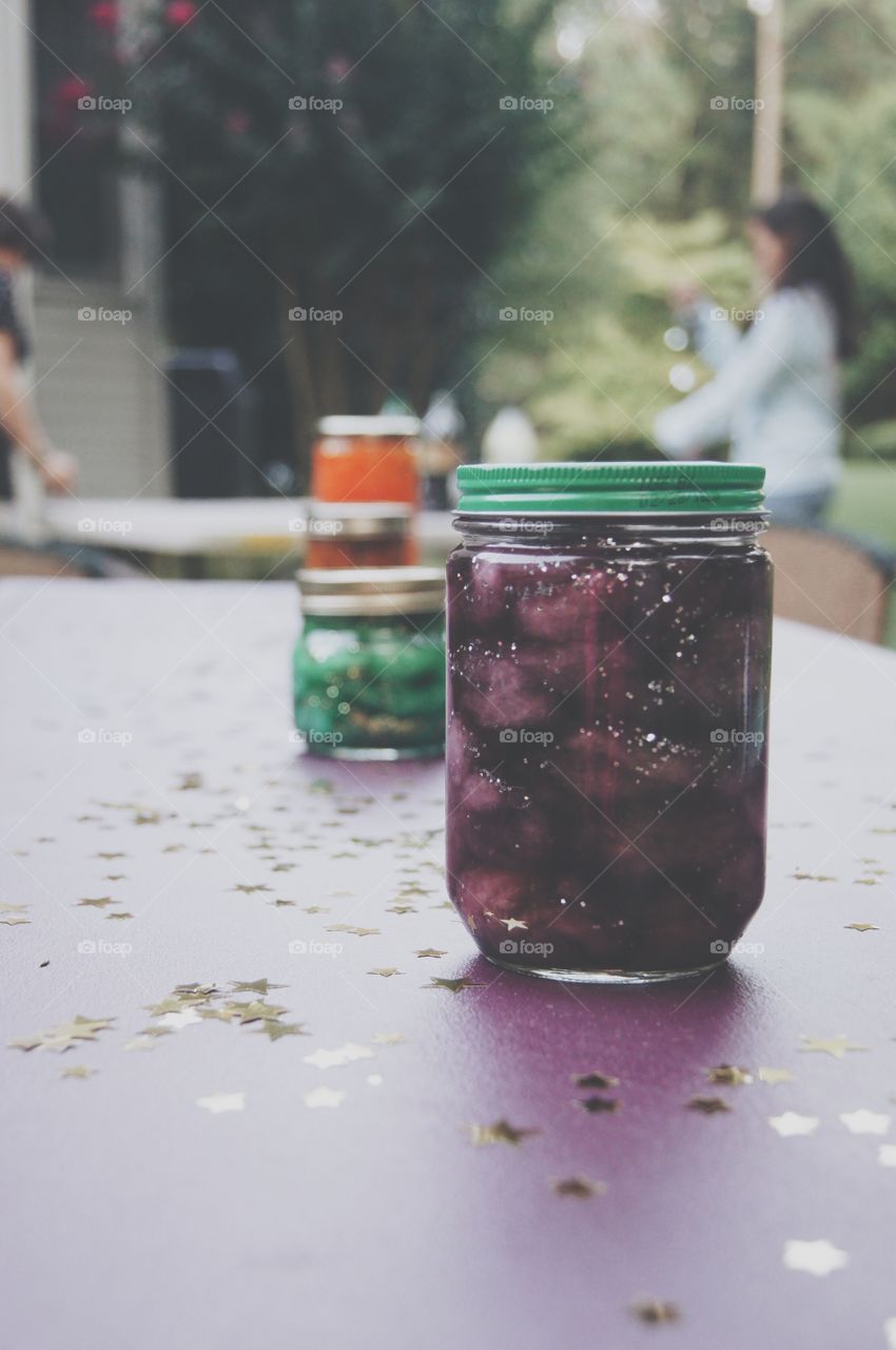 Homemade Nebula jars at the birthday party