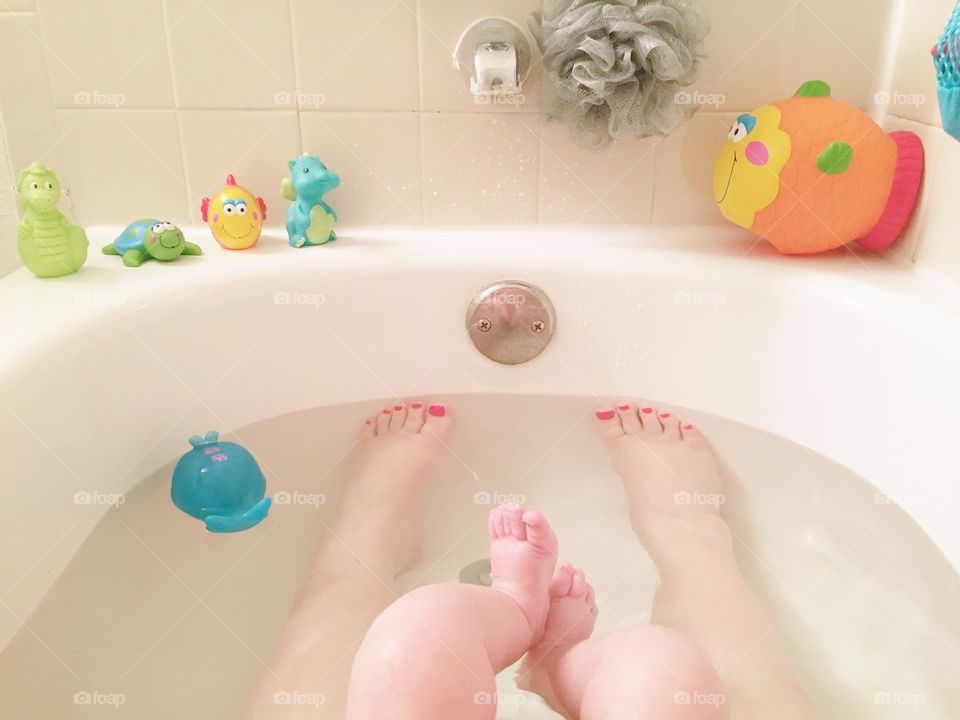 Mom and baby in bath