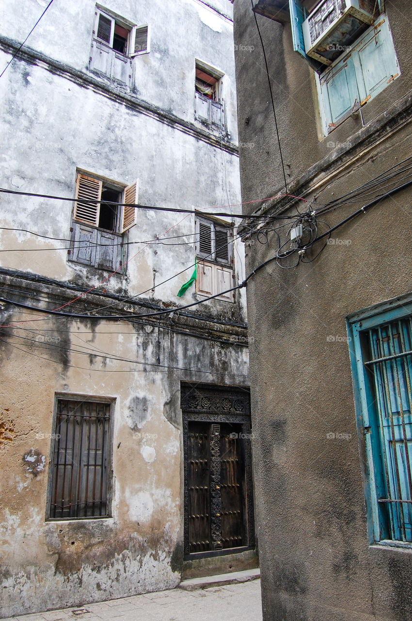 Old street wit doors in Stonetown in Zanzibar.