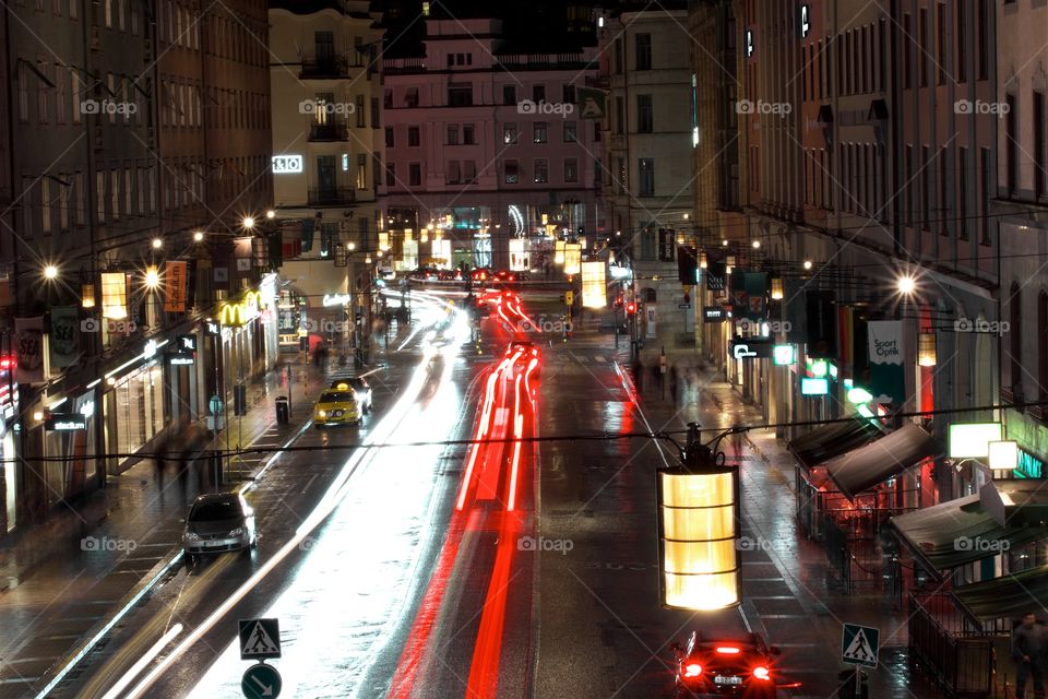 night traffic in Stockholm, Sweden