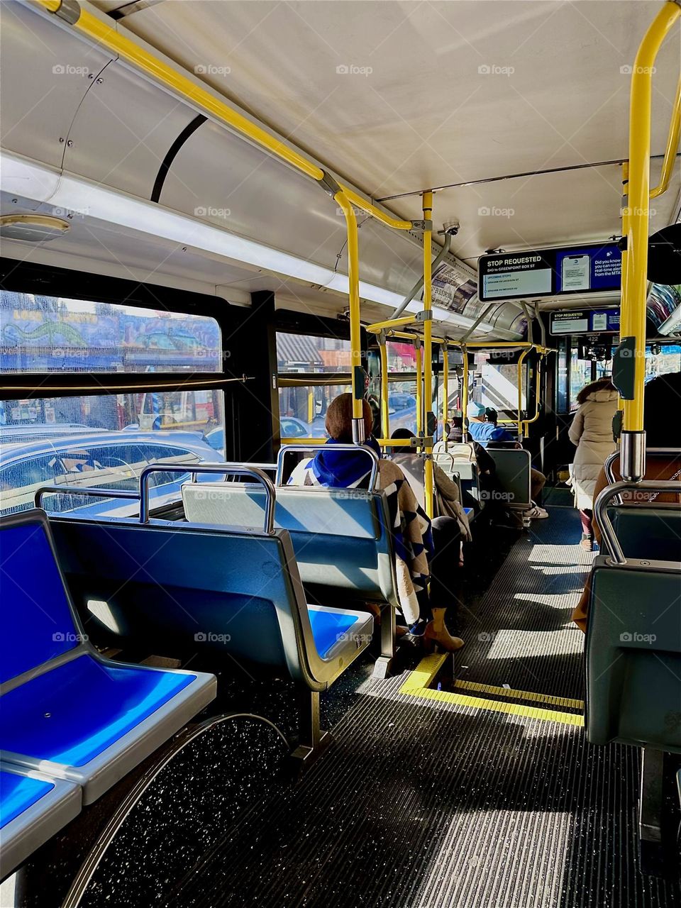 This is the “B43” bus that takes me from “Greenpoint” by “Newtown Creek” and the “Pulaski Bridge” to “Bushwick”, Bklyn where I run important errands every month. 2024. Hypnotic Productions