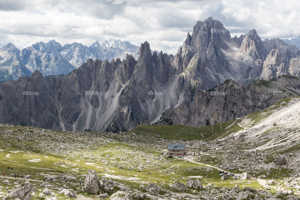 Hiking in the beautiful spectacular Dolomites Italy 