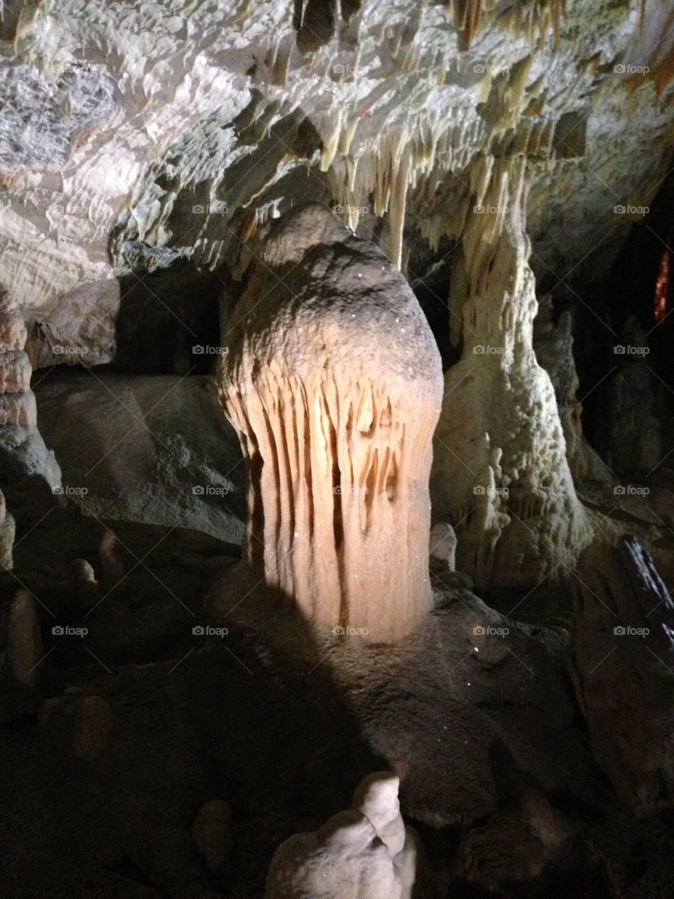 Hanging icicle in cave