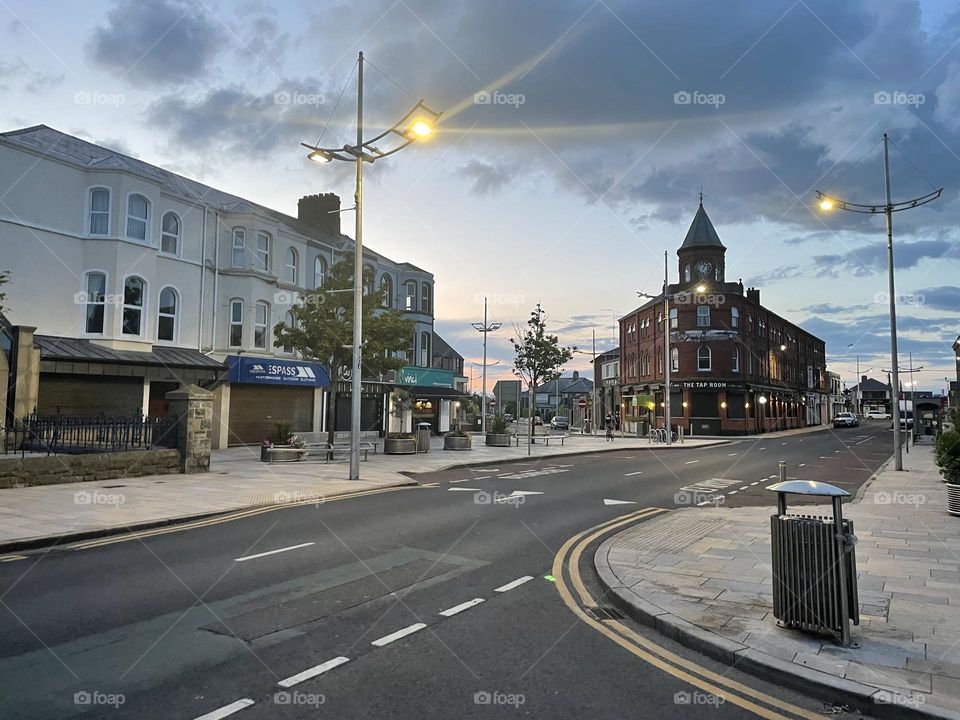 The summer solstice brings a lighter shade of night to the streets of Newcastle, Northern Ireland.