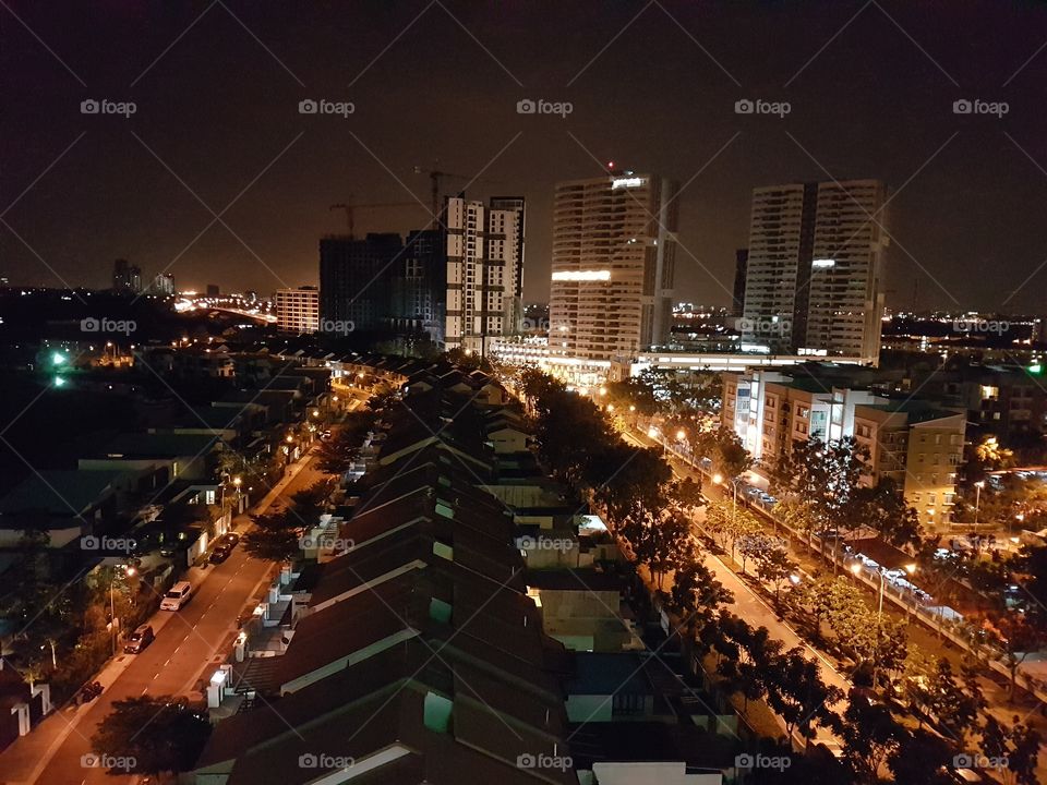 Urban night scene from above