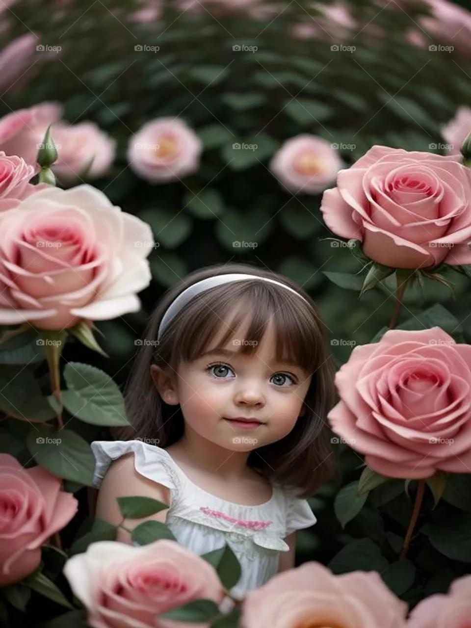 Beautiful girl among roses