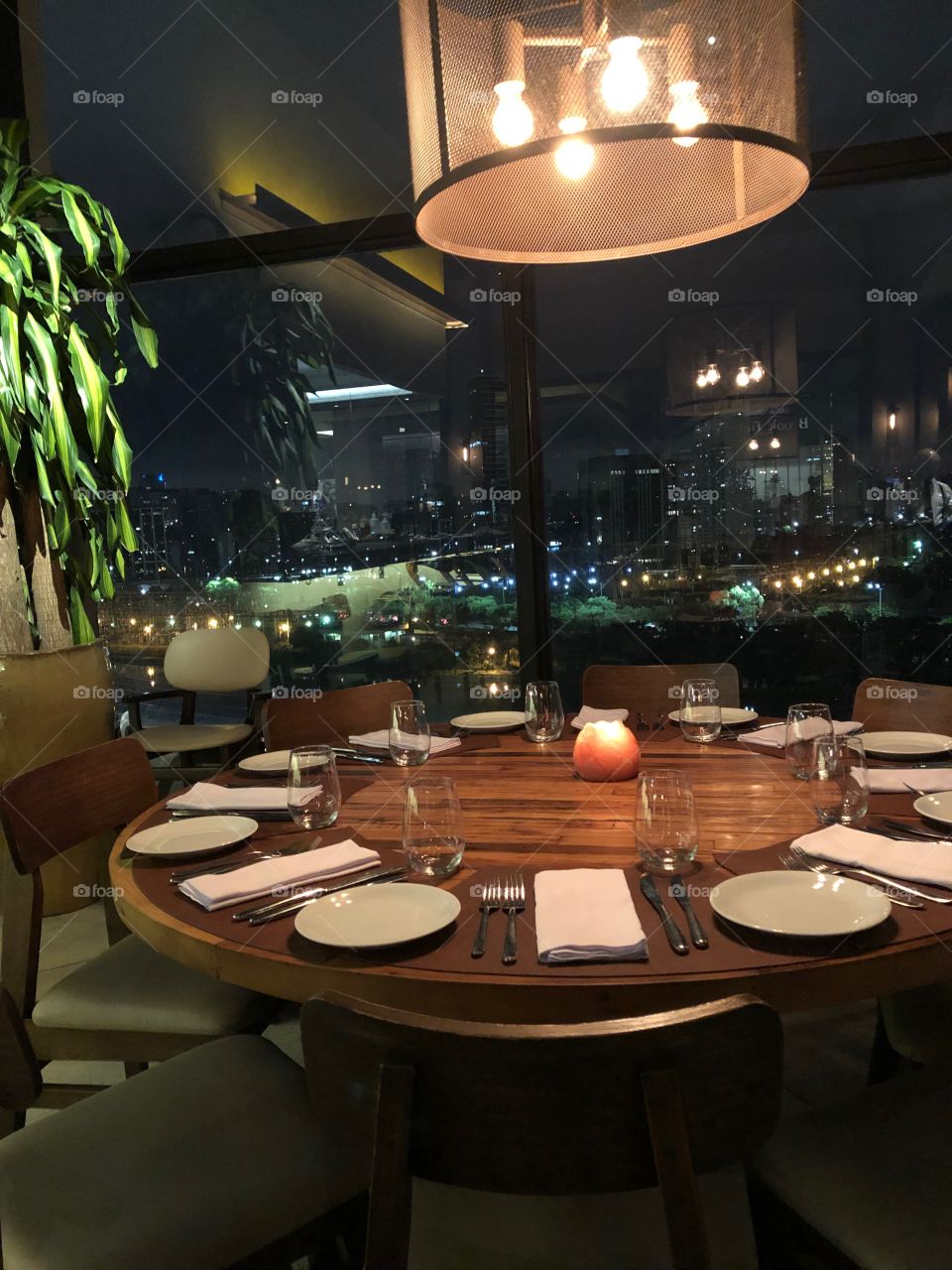 Nice round table. Ready to serve hungry people.