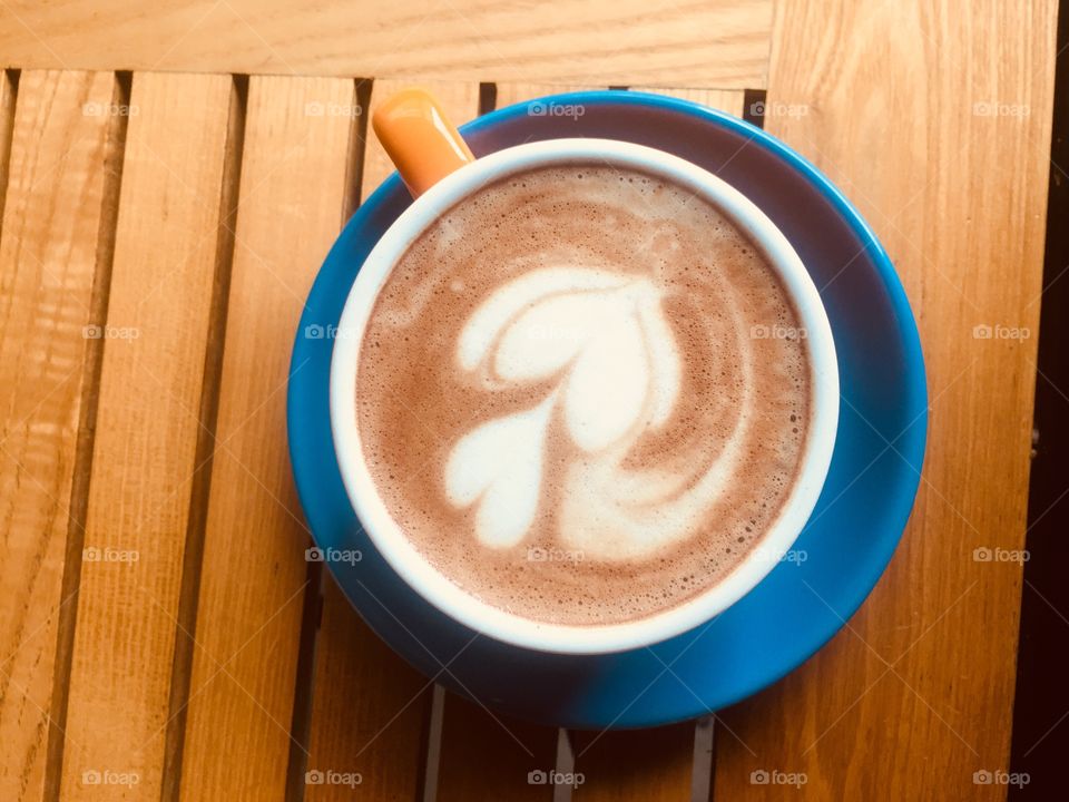 Hot mocha on table in the coffee shop