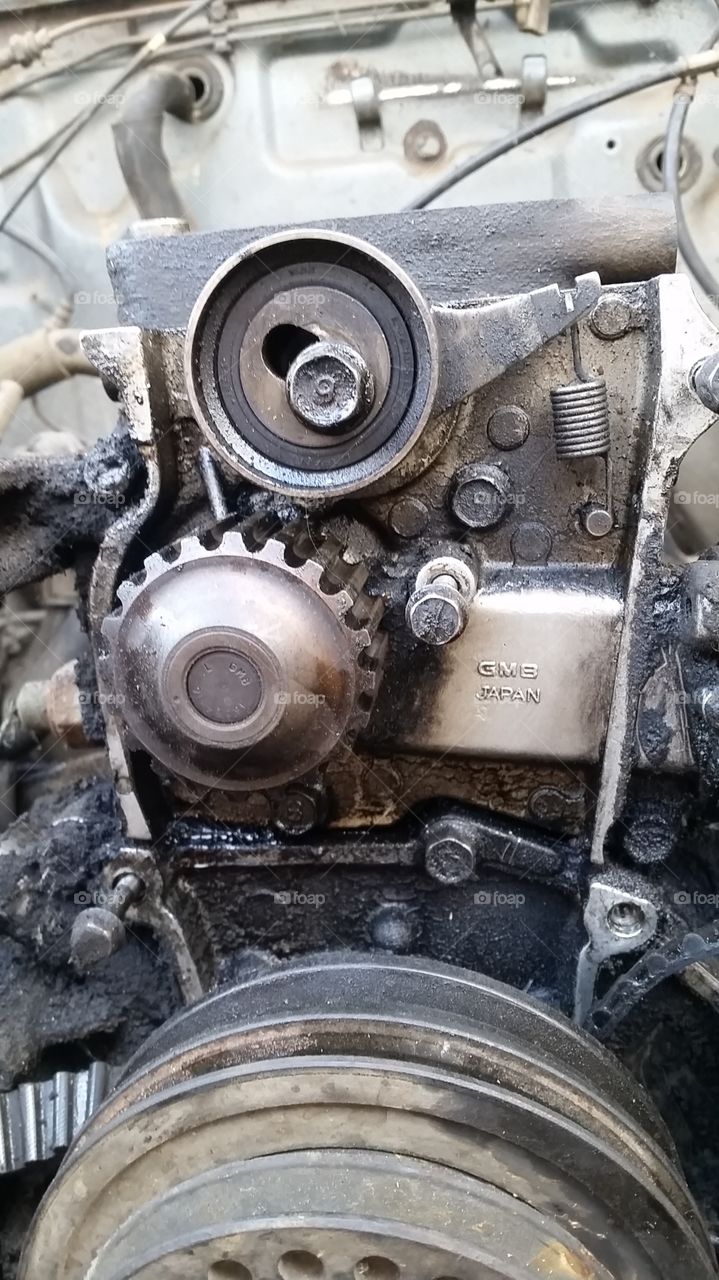 engine, gears, pulley