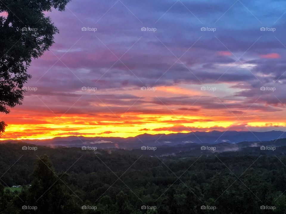 Colorful sunset over the mountains 