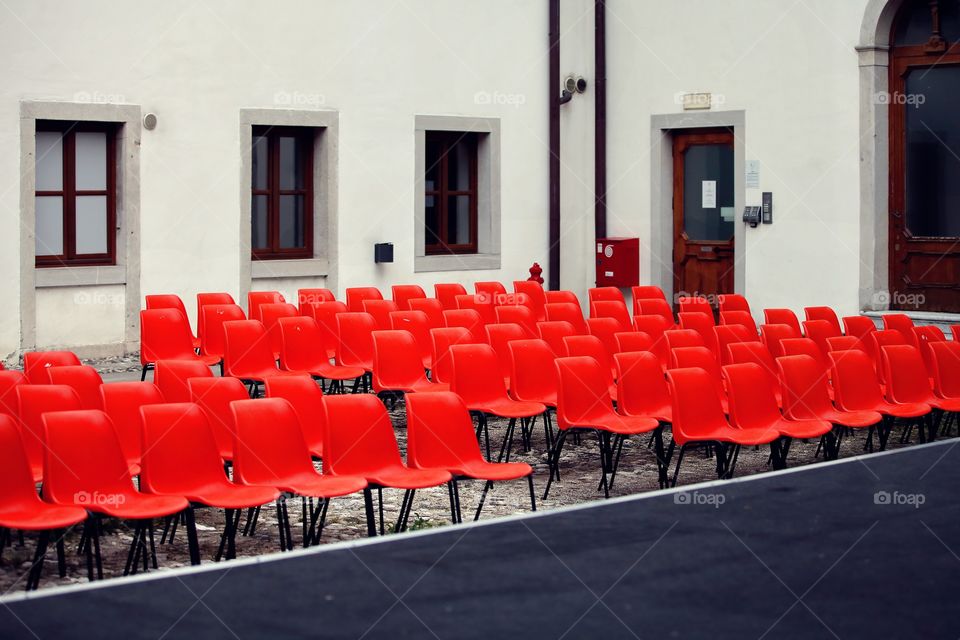 Red student chairs 
