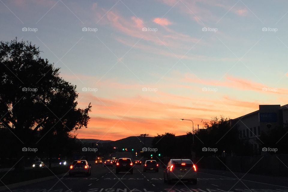 Evening sunset traffic
