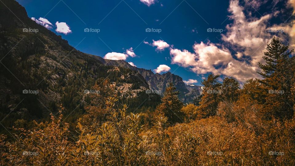 Orange warm hue of mountainscape view.