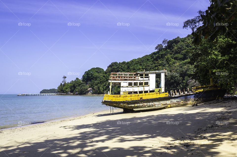 Old shipwreck on the beach