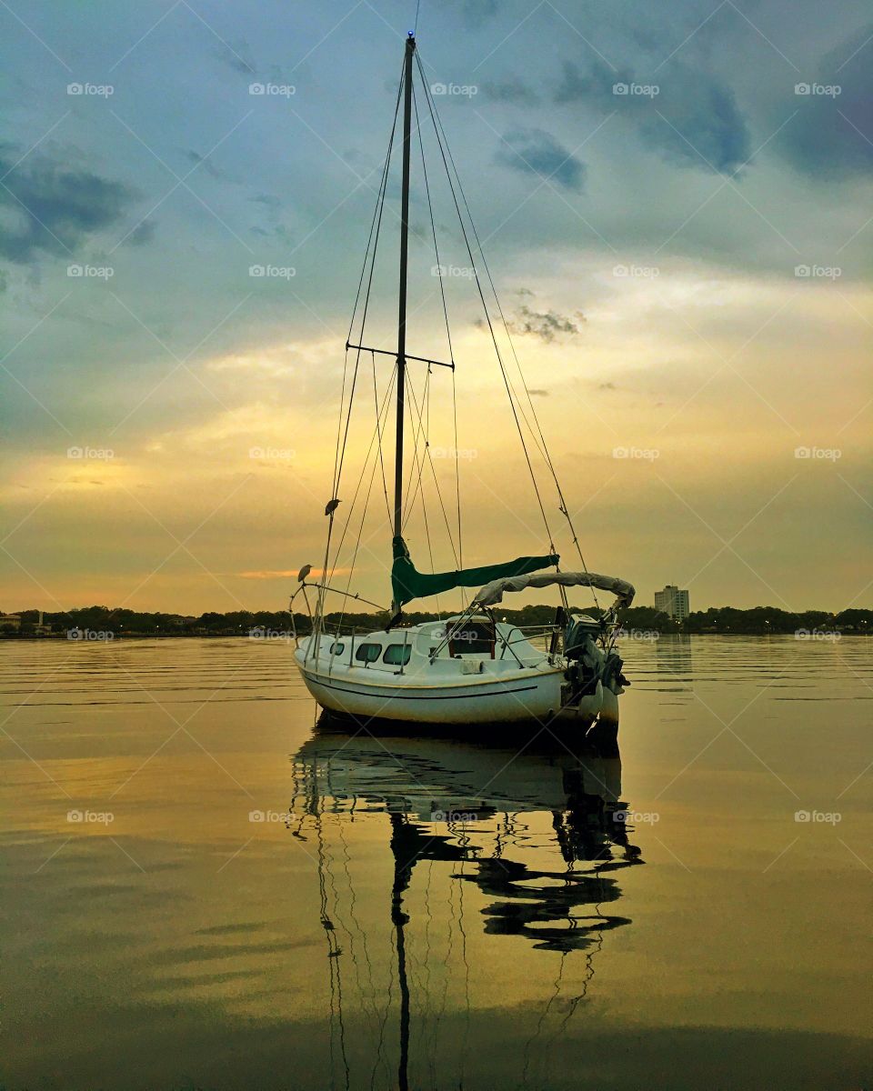 Water, Boat, Sunset, Dawn, Sailboat