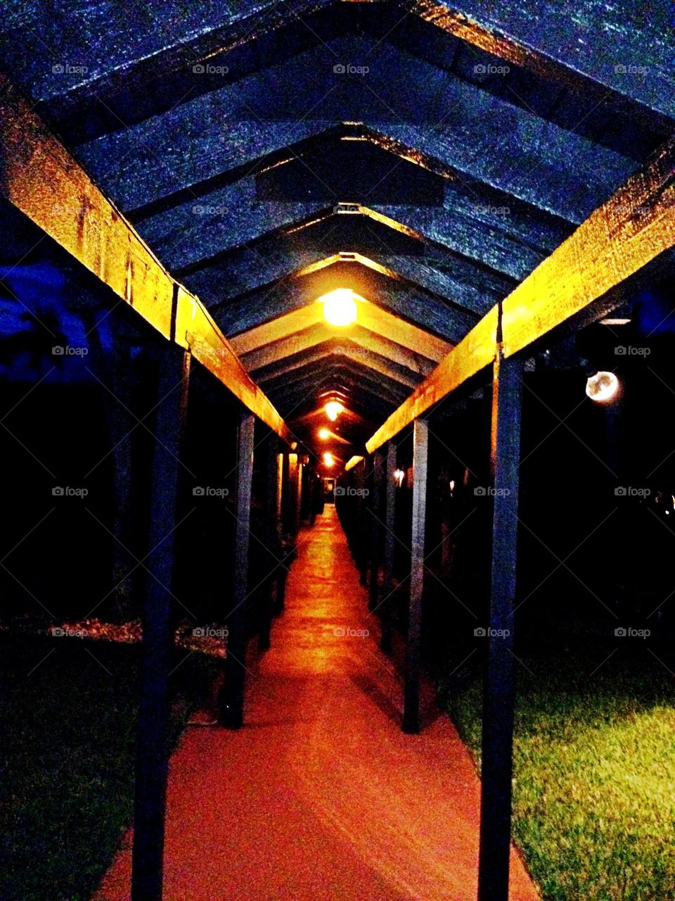  Dark blue and yellow walkway.