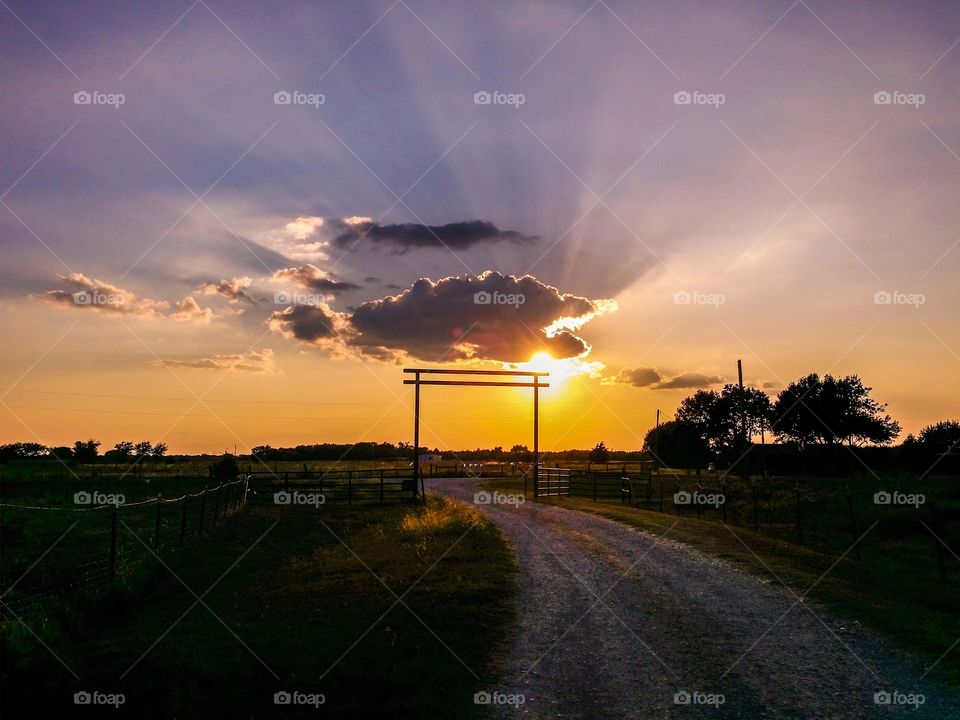 Sunset on a country road