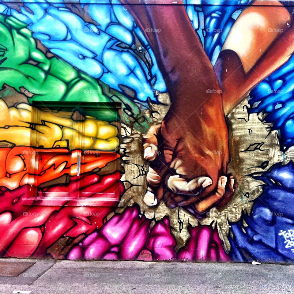 Mural of two hands