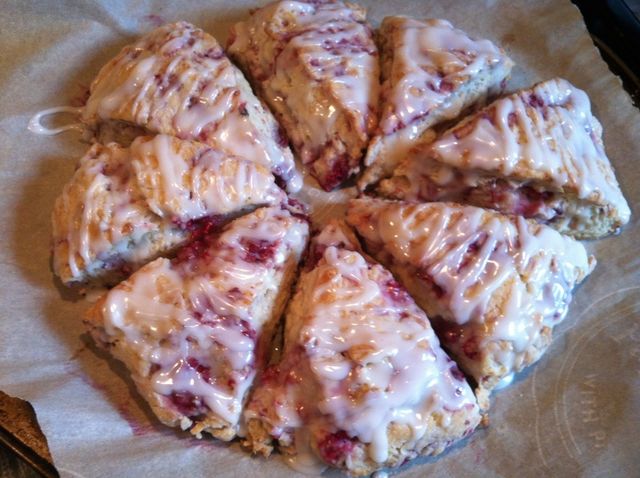 Raspberry scones with lemon glaze