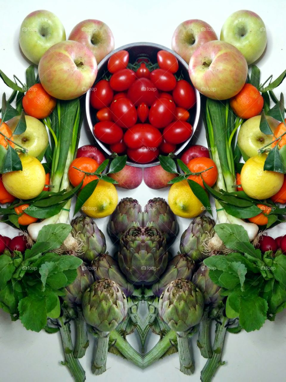 Mirrored fruits and vegetables