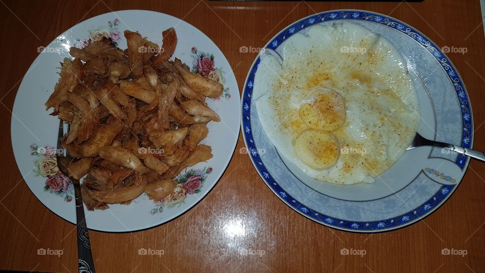 French fries and eggs