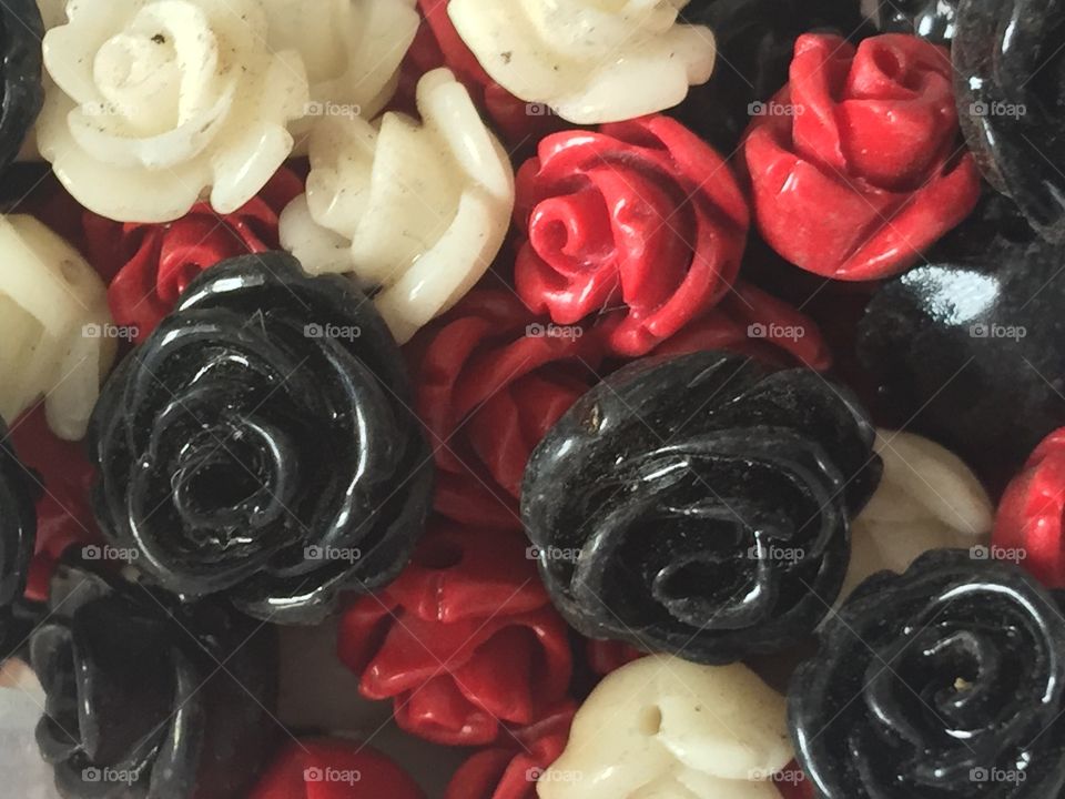 Black, White and Red Sicilian Rose Beads 
