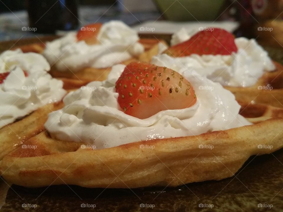 Strawberries and Waffles. Breakfast