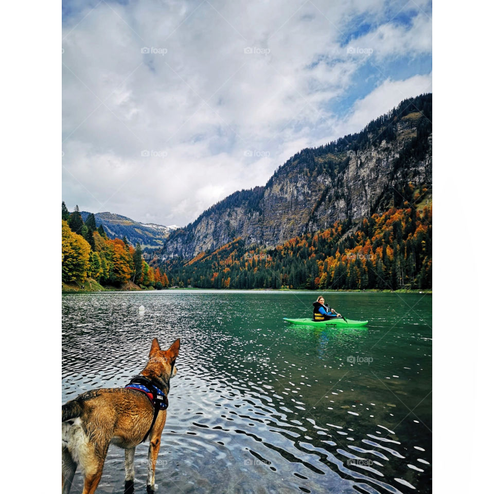 Kayaking between mountains 