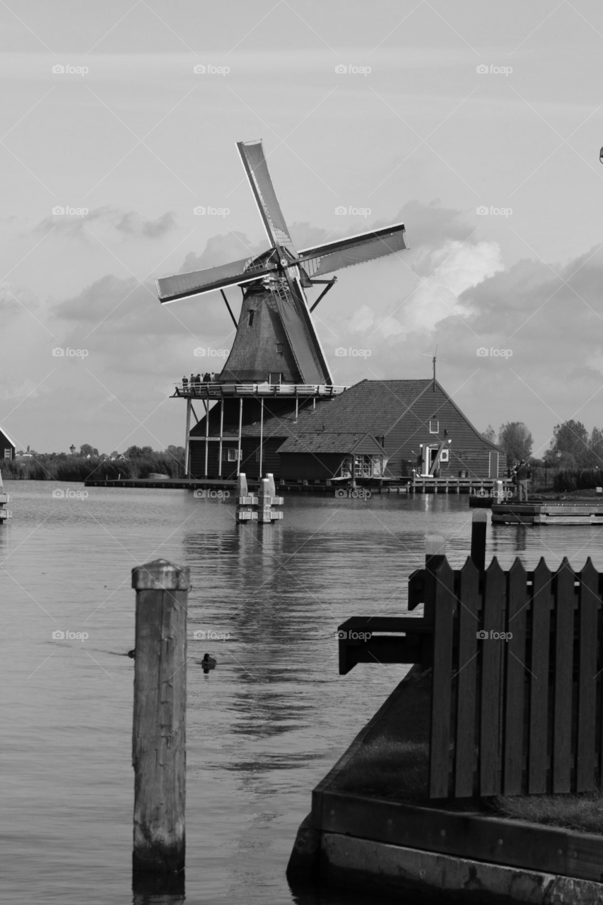 windmill black and White. mindmill in holland zaanse schans in black and white