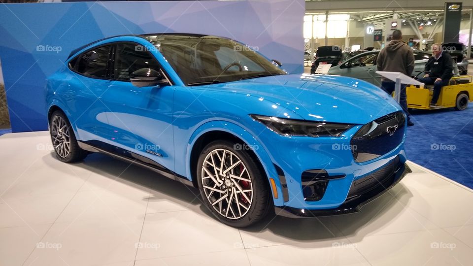 Ford Mustang Mach E Electric Vehicle at a Car show