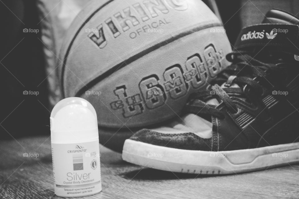 Old school black and white basketball with Adidas and Crispento NL International