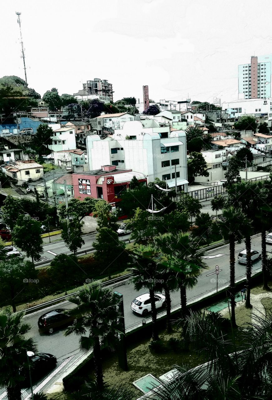 A cidade de Jundiaí vista do alto. Em forma de caricatura, tudo fica mais interessante.