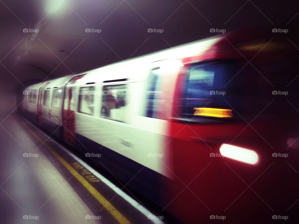 Approaching train at Waterloo underground station, London