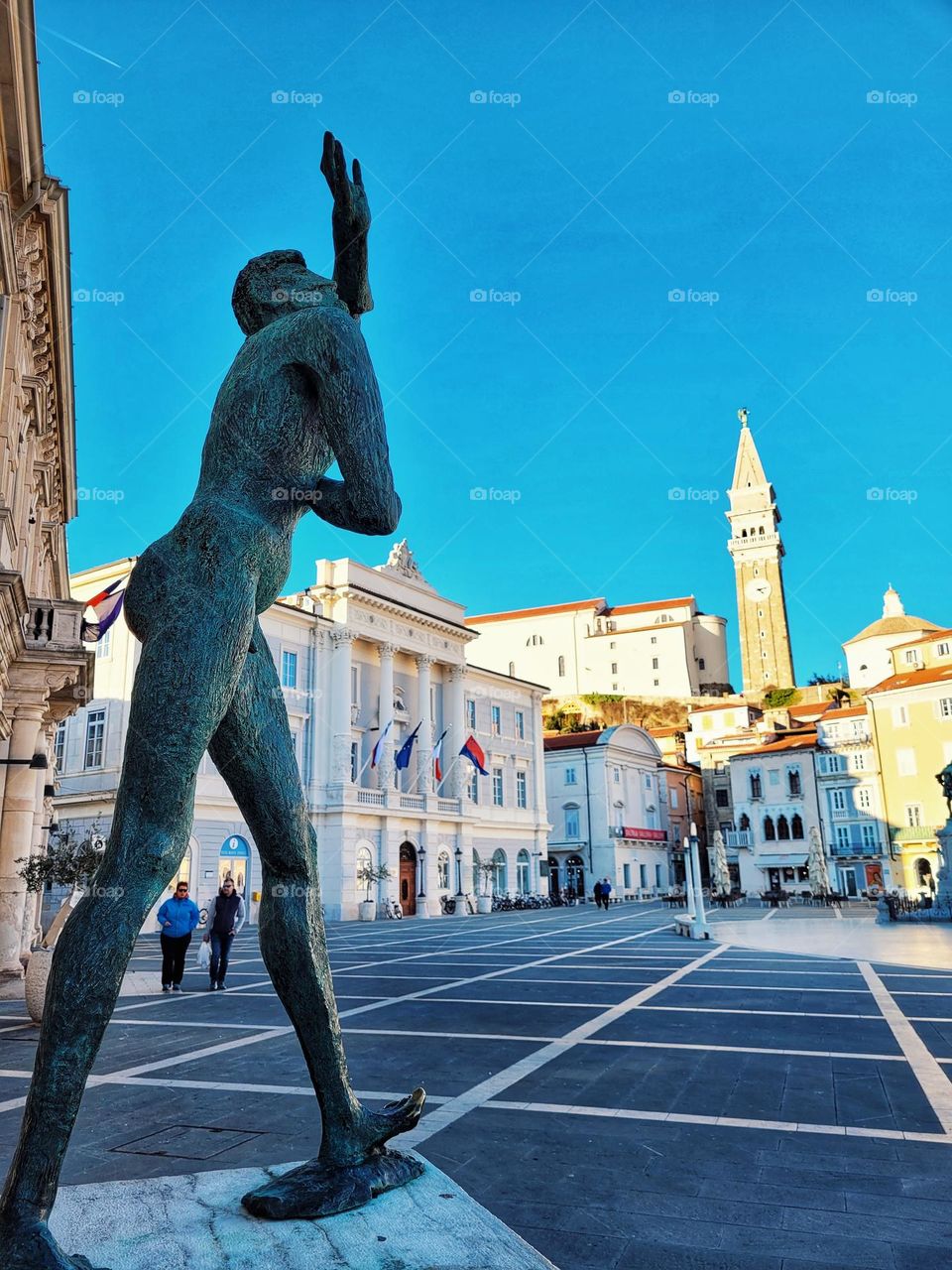 Piran,  Slovenia.  Europe city near Adriatic sea.  Summer vacation.  Ancient architecture.