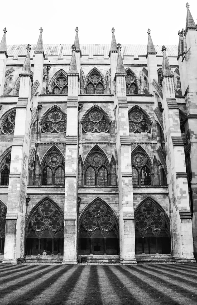 Westminster Abbey. West facade seen from the cloister. 