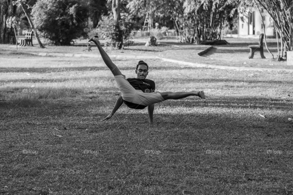 Man walking with two hands