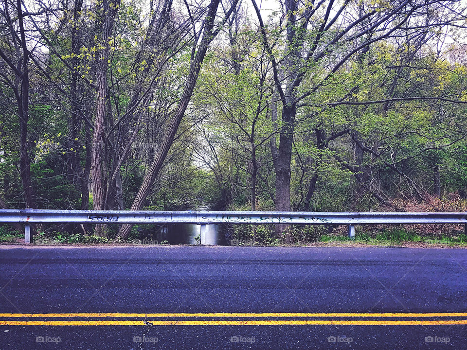 Double yellow lines on the road 