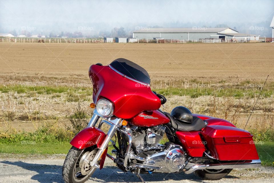 Motorcycle and farmland