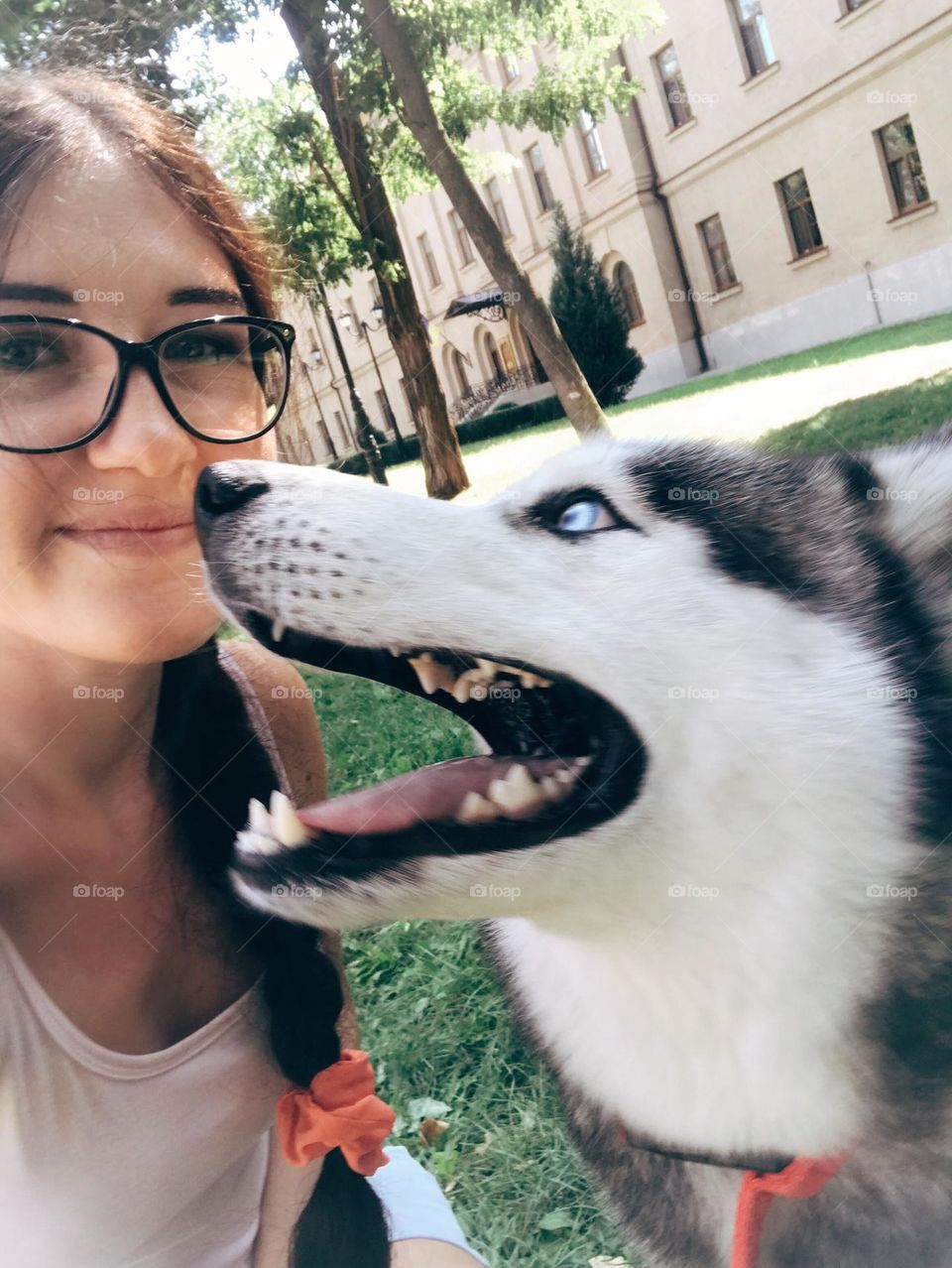 Funny photo.girl with cute dog 