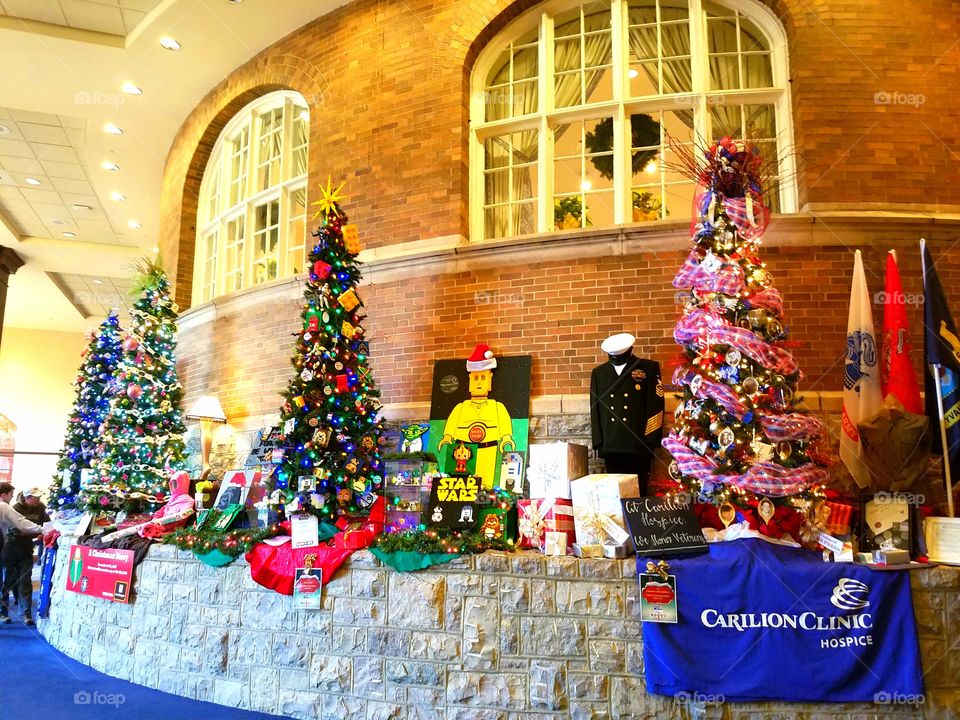 Christmas trees inside the historic Hotel Roanoke