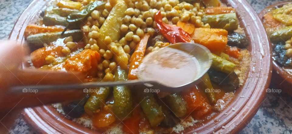 the delicious and famous food in Morocco :  the COUSCOUS.