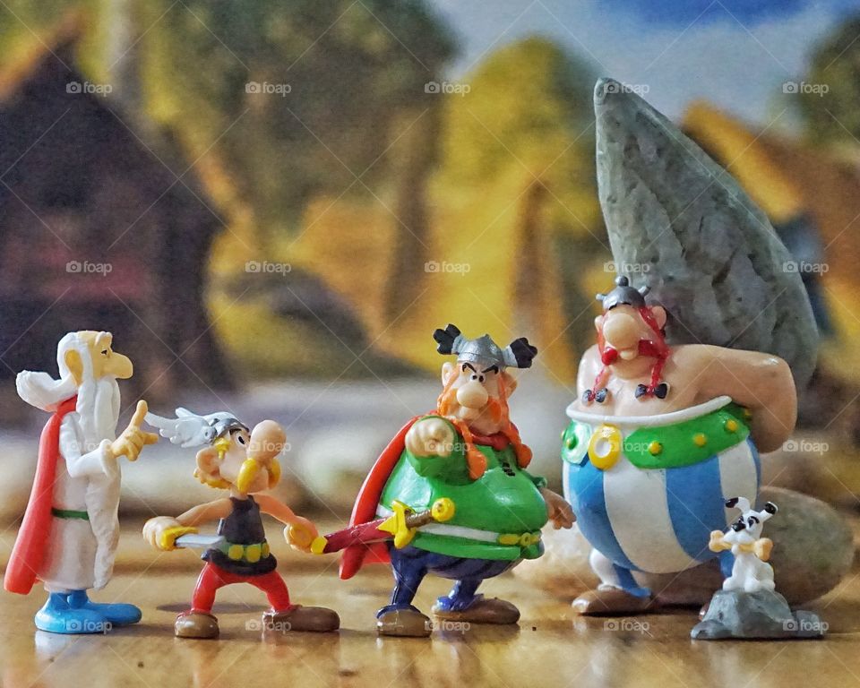 Toy figurine of Asterix and Obelix, and other fellows. Tribute to Uderzo & Goscinny.