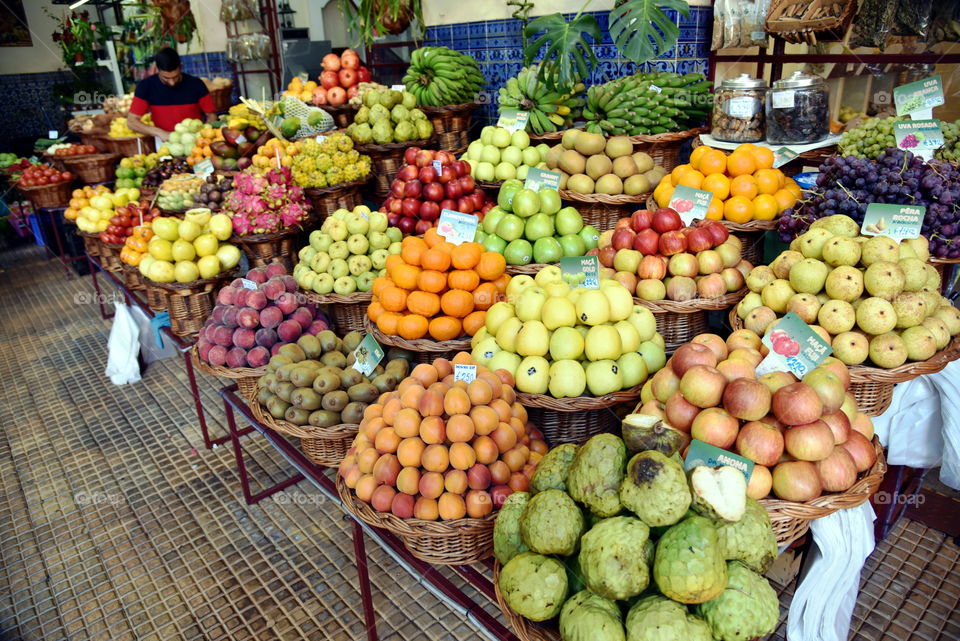 Fruits on the farmers market in Funchal,  Madeira.