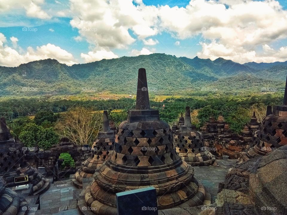 Indonesian Borobudur Temple is very fascinating there is a very beautiful natural scenery.