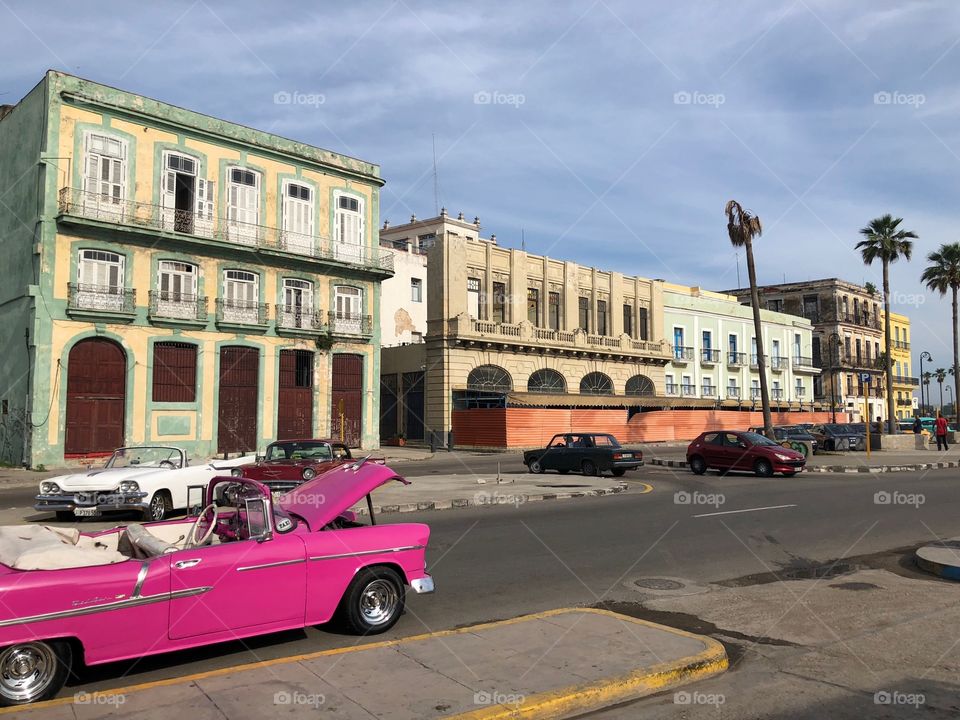 Pink car in Cuba