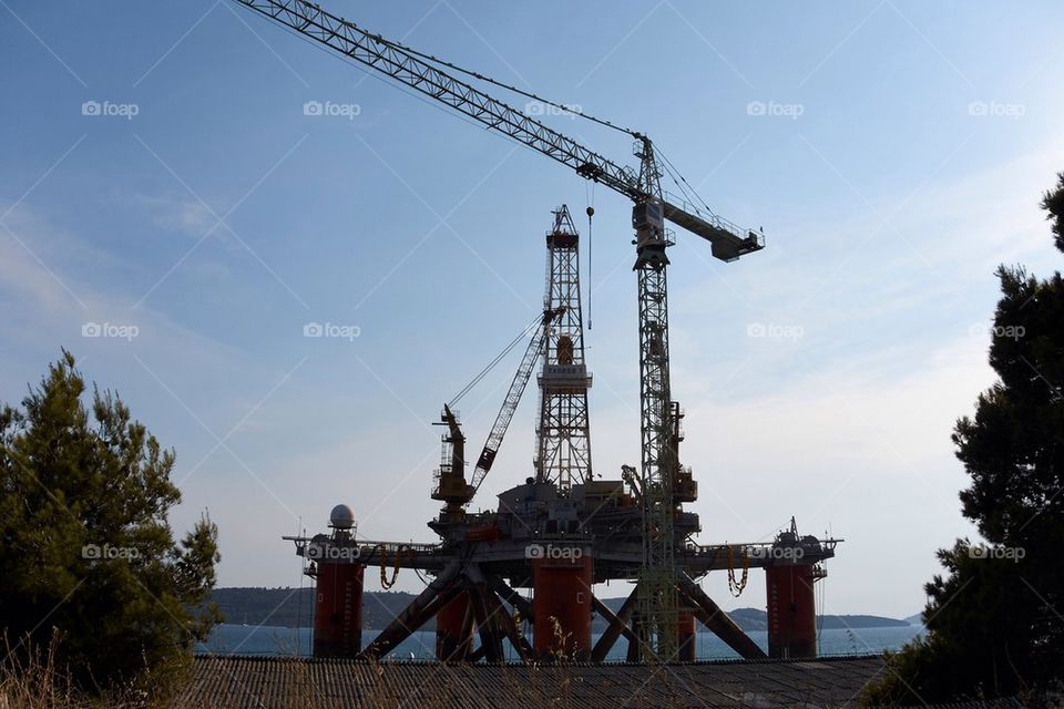 Drilling platform at shore