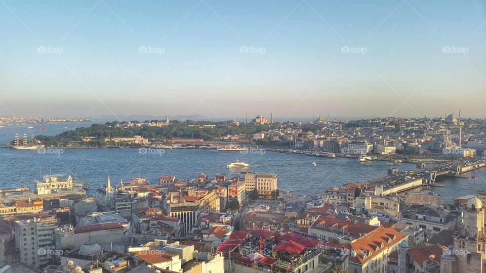 istanbul cityscape. top view of boforo and istanbul city at sunset