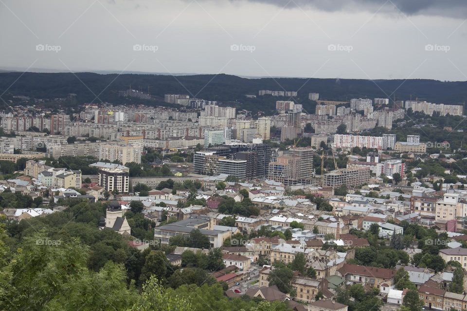 The city of Lviv in Ukraine from a bird's eye view.