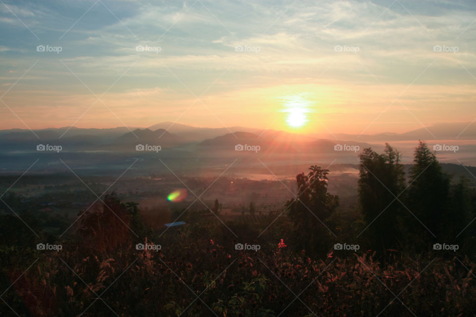 Beautiful sunrise in the morning at countryside. Beauty in nature.