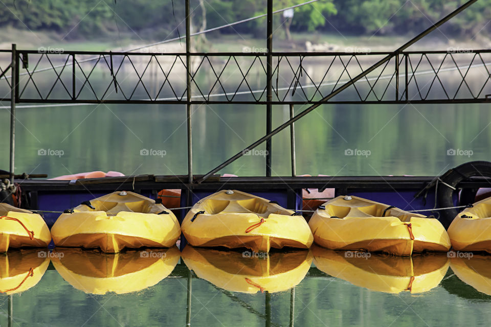 Kayaking in the harbor parking lot at Wang Bon dam Nakhon nayok , Thailand